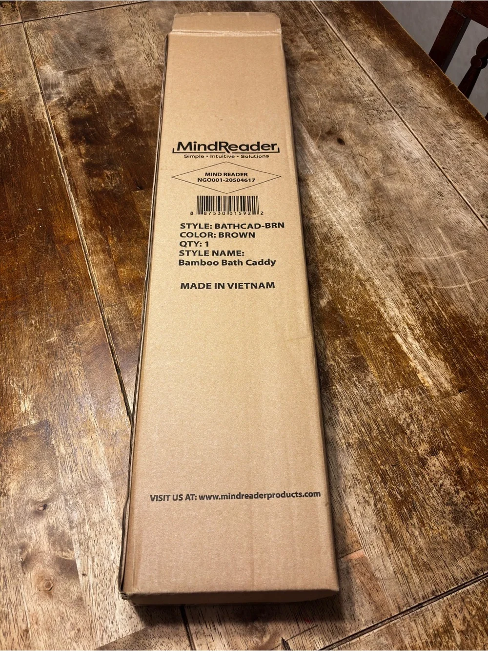 NIB Mind Reader Bamboo Bathtub Caddy Tray 27.5” Bath Spa Organizer Brown